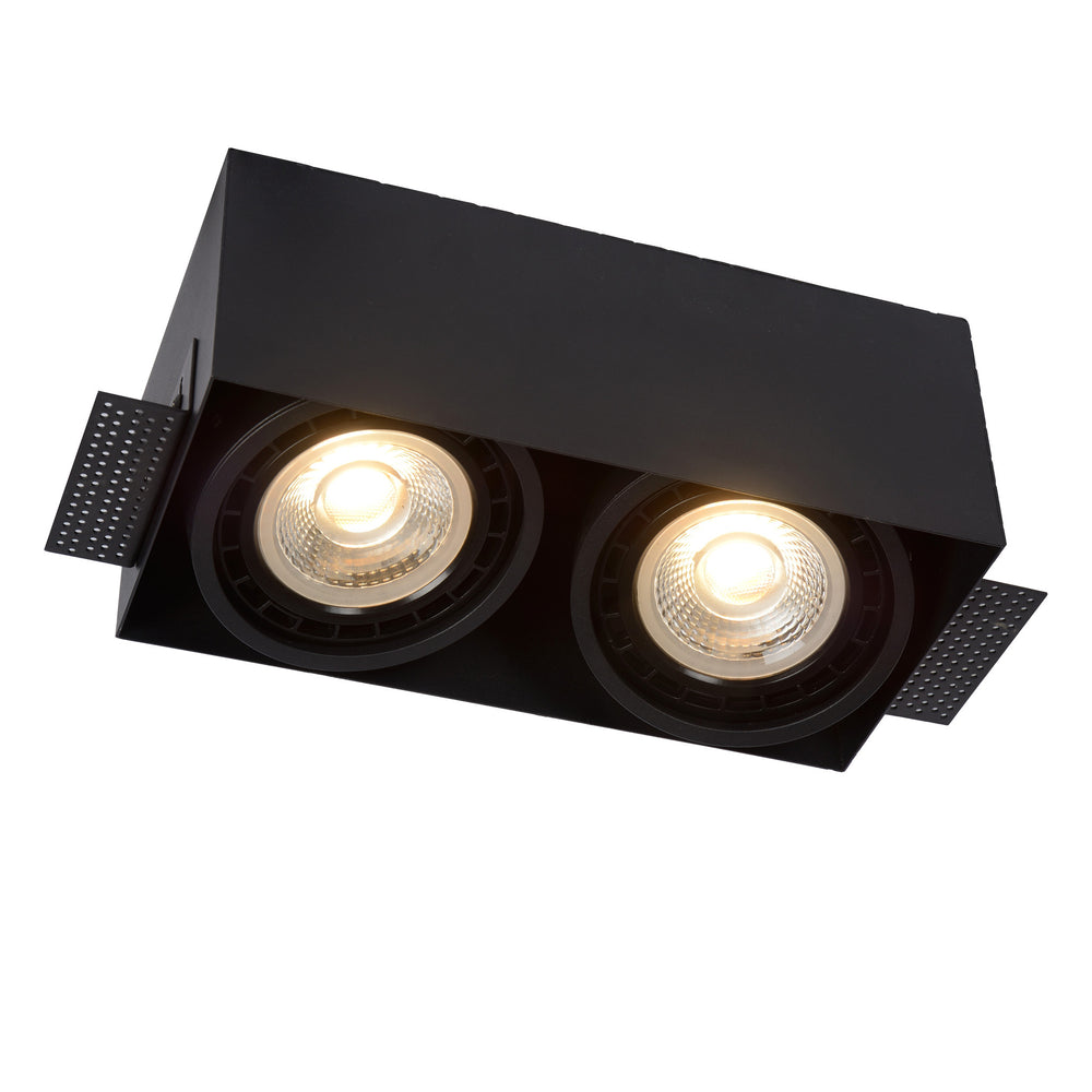 Lucide trimless black recessed spotlight with 2xGU10 fittings for stylish interior lighting