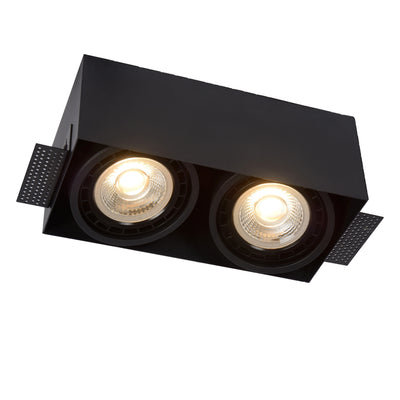 Lucide trimless black recessed spotlight with 2xGU10 fittings for stylish interior lighting