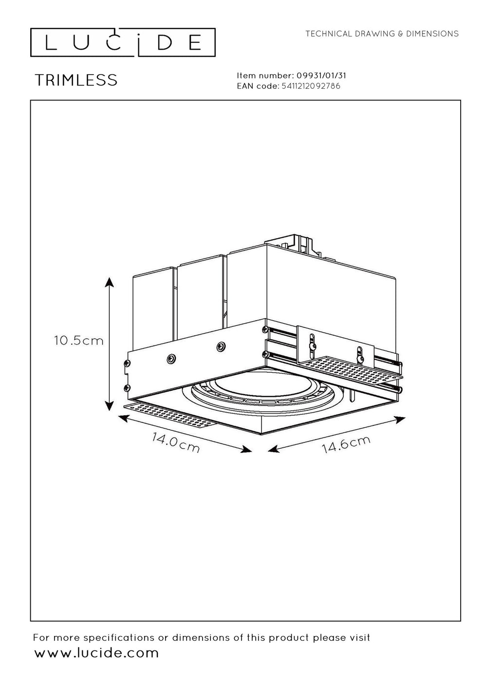 Lucide trimless infälld LED-spotlight 1xGU10 IP20 220-240V Matt Guld Aluminium CE RoHS