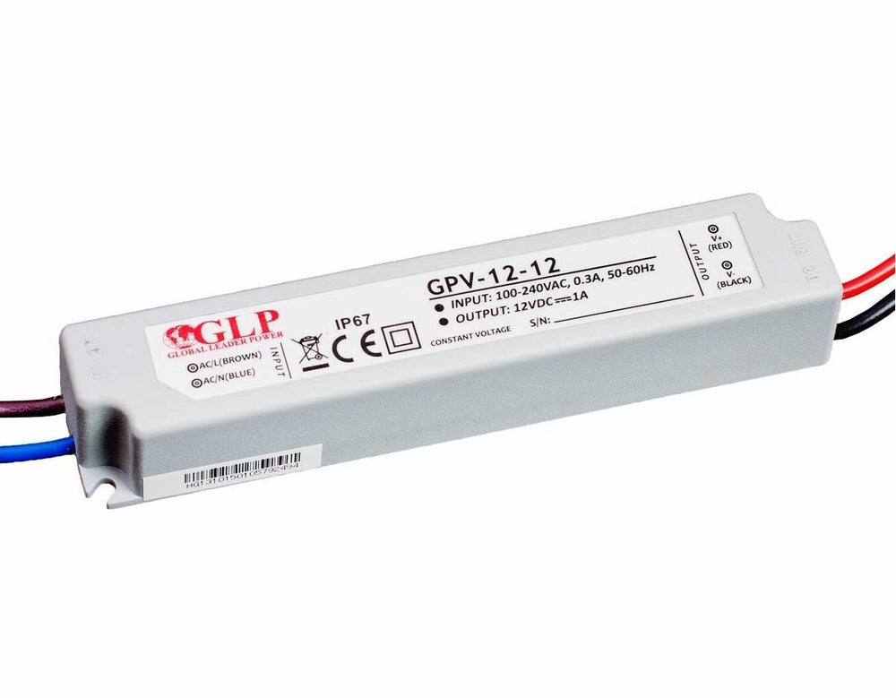 GLP LED strömförsörjning 12V 12W 1A, IP67 vattentät driver för 12V LED-belysning