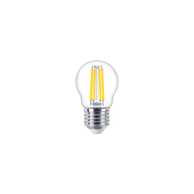 Philips LED P45 Clear Bulb E27 3.4W 40W Equivalent 2700K Warm White 470 lumens CRI 90 Dimmable