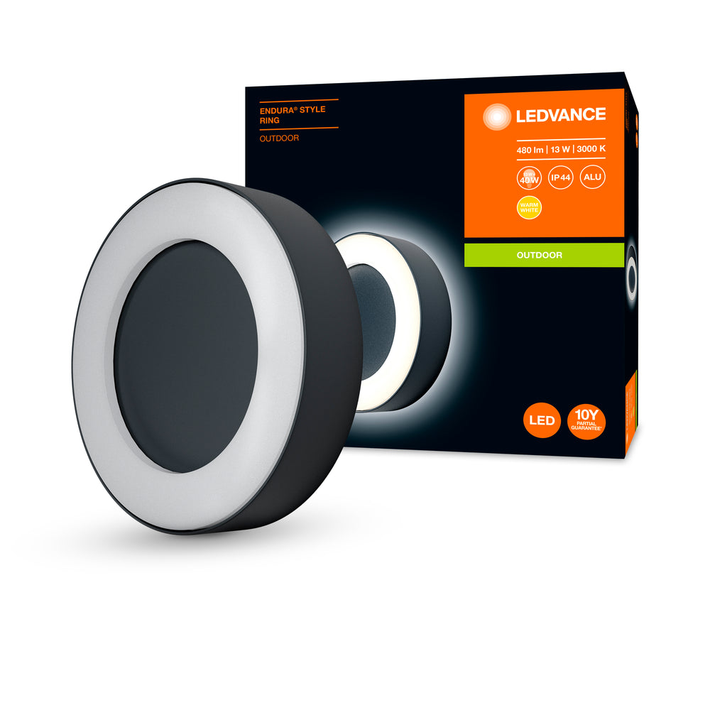 Ledvance ENDURA Style Ring LED vägg- och takarmatur 13.5W 3000K 480 lumen Mörkgrå IP44 IK07