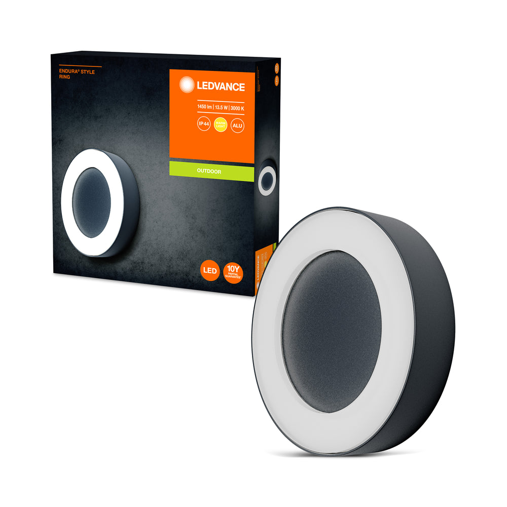 Ledvance ENDURA Style Ring LED vägg- och takarmatur 13.5W 3000K 480 lumen Mörkgrå IP44 IK07