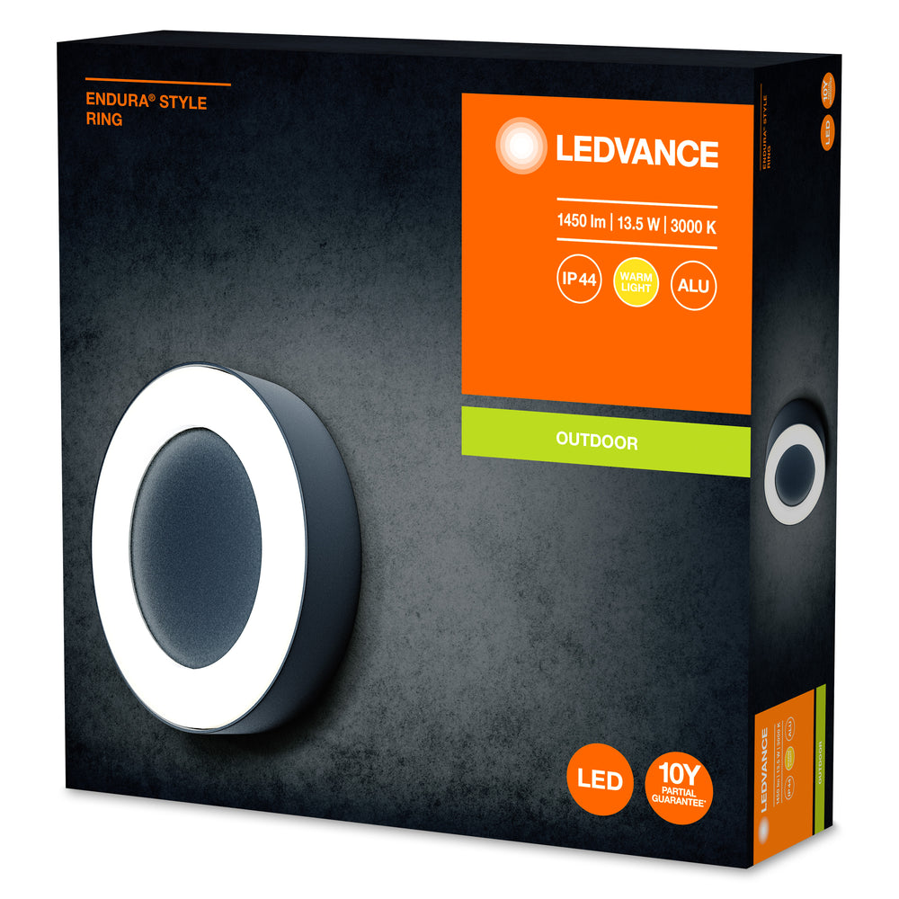 Ledvance ENDURA Style Ring LED vägg- och takarmatur 13.5W 3000K 480 lumen Mörkgrå IP44 IK07
