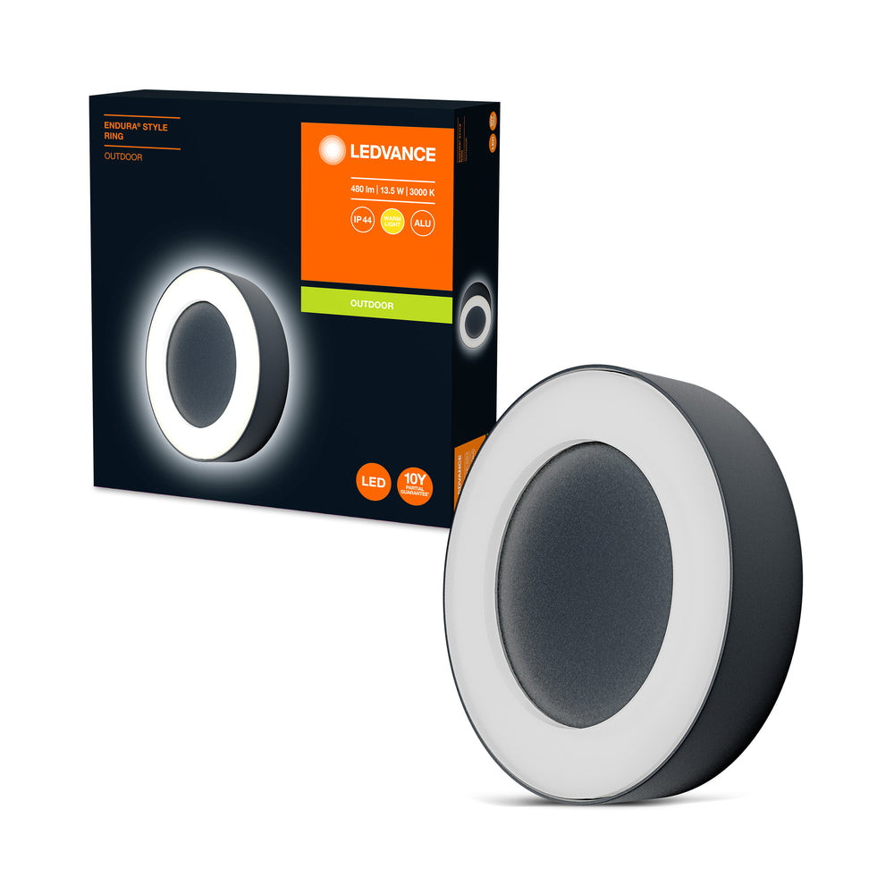 Ledvance ENDURA Style Ring LED vägg- och takarmatur 13.5W 3000K 480 lumen Mörkgrå IP44 IK07