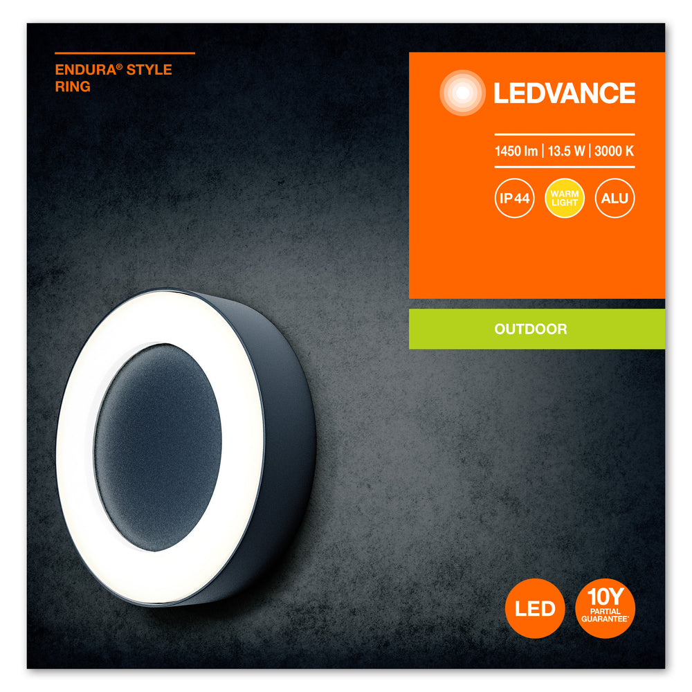 Ledvance ENDURA Style Ring LED vägg- och takarmatur 13.5W 3000K 480 lumen Mörkgrå IP44 IK07
