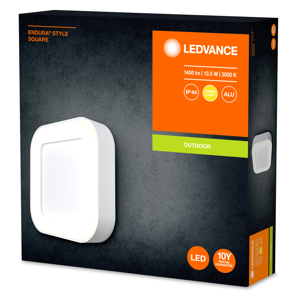 Ledvance ENDURA Style Square LED Vägglampa 13.5W 3000K 220-240V IP44 IK07 Vit Utomhus Ytmontering
