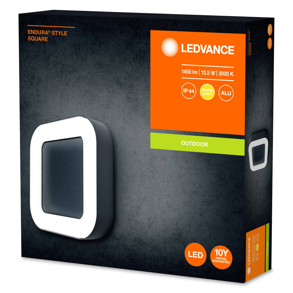 Ledvance ENDURA Style Square LED vägglampa 13.5W 3000K Mörkgrå IP44 IK07 utomhus utanpåliggande