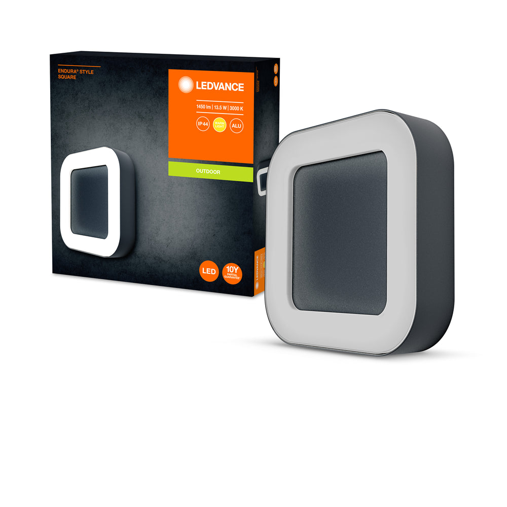 Ledvance ENDURA Style Square LED vägglampa 13.5W 3000K Mörkgrå IP44 IK07 utomhus utanpåliggande