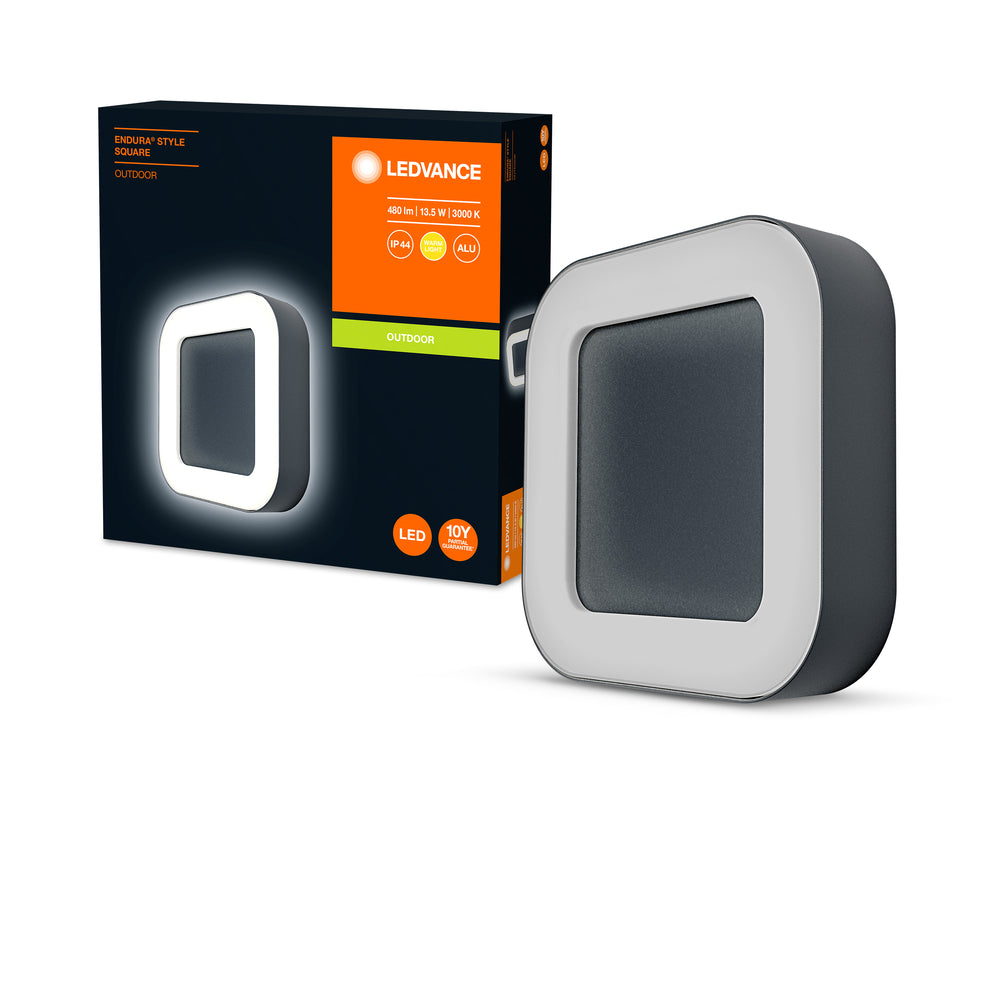 Ledvance ENDURA Style Square LED vägglampa 13.5W 3000K Mörkgrå IP44 IK07 utomhus utanpåliggande