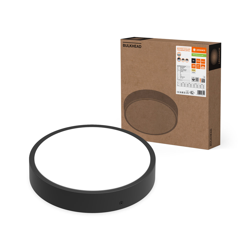 Ledvance LED Bulkhead Rund 300mm 17W IP65 IK10 2270 lumen 3000K 4000K Svart Ytmonterad Utomhusbelysning