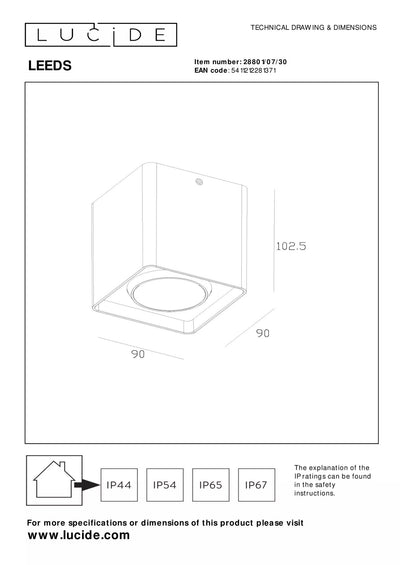 Lucide LEEDS utomhus LED-taklampa 1x9W 2700K IP54 svart