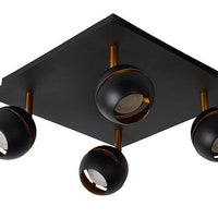 Lucide BINARI LED takspot, 4x4.5W 2700K, rund metall, matt sandig svart med gulddetaljer, IP20