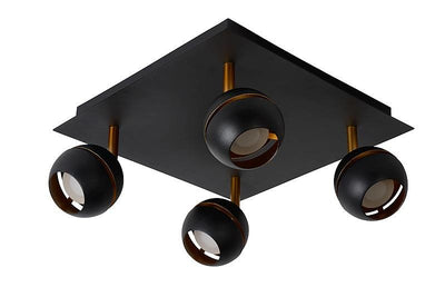Lucide BINARI LED ceiling spotlight, 4x4.5W 2700K, round metal, matt sandy black with gold accents, IP20
