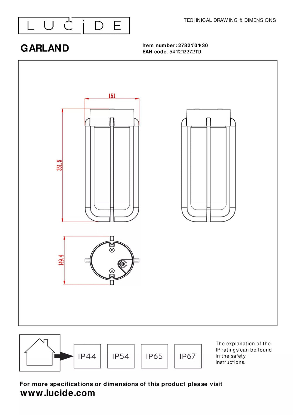 Lucide LED-taklampa E27 220-240V IP20 50W 80-89 CRI