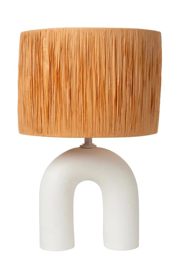 Lucide LED bordslampa Ronda med E27-sockel, rottingskärm, keramisk bas, 28x28x45cm Vit för inomhusbruk