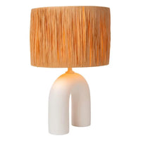 Lucide LED bordslampa Ronda med E27-sockel, rottingskärm, keramisk bas, 28x28x45cm Vit för inomhusbruk