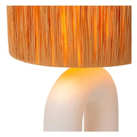 Lucide LED bordslampa Ronda med E27-sockel, rottingskärm, keramisk bas, 28x28x45cm Vit för inomhusbruk