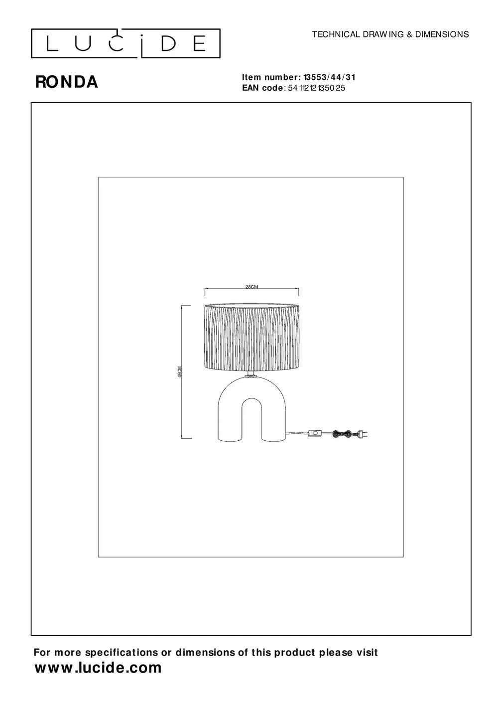 Lucide LED bordslampa Ronda med E27-sockel, rottingskärm, keramisk bas, 28x28x45cm Vit för inomhusbruk