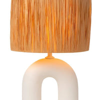 Lucide LED bordslampa Ronda med E27-sockel, rottingskärm, keramisk bas, 28x28x45cm Vit för inomhusbruk