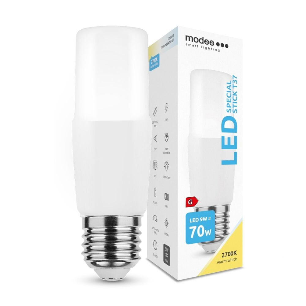 Modee LED Stick T37 glödlampa E27 9W 2700K 700 lumen 200° spridning IP20 ej dimbar varmvit