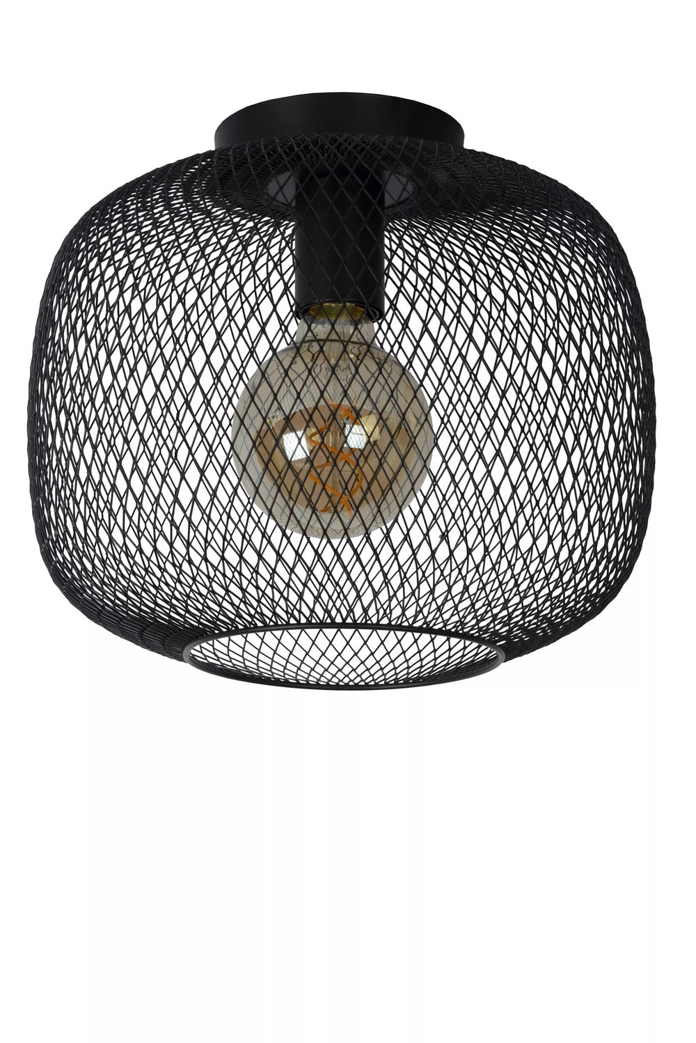 Lucide MESH ceiling light Ø30cm, E27 socket, metal cylinder design, matt black finish, IP20 indoor lighting