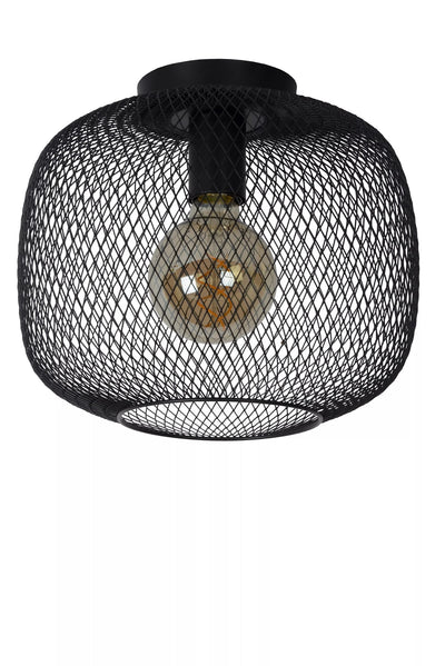 Lucide MESH taklampa Ø30cm, E27-sockel, metallcylinderdesign, matt svart finish, IP20 inomhusbelysning