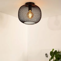 Lucide MESH ceiling light Ø30cm, E27 socket, metal cylinder design, matt black finish, IP20 indoor lighting