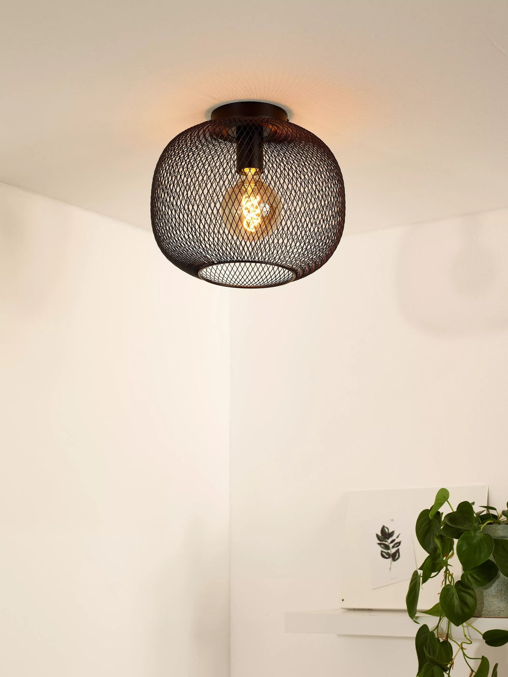 Lucide MESH ceiling light Ø30cm, E27 socket, metal cylinder design, matt black finish, IP20 indoor lighting