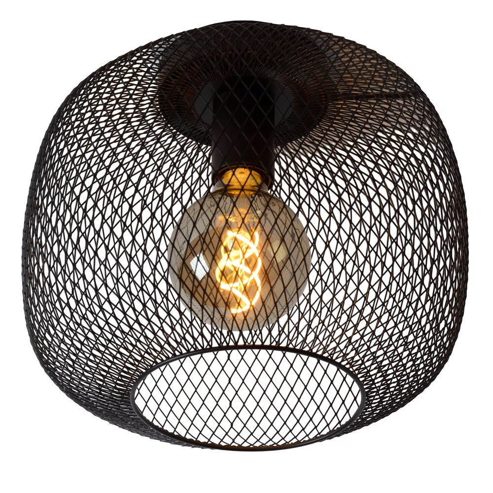 Lucide plafonniere MESH 30cm E27 sockel svart - Ø30cm modern taklampa med hållbar aluminium, IP20, CE-certifierad