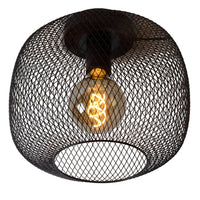 Lucide MESH ceiling light Ø30cm, E27 socket, metal cylinder design, matt black finish, IP20 indoor lighting