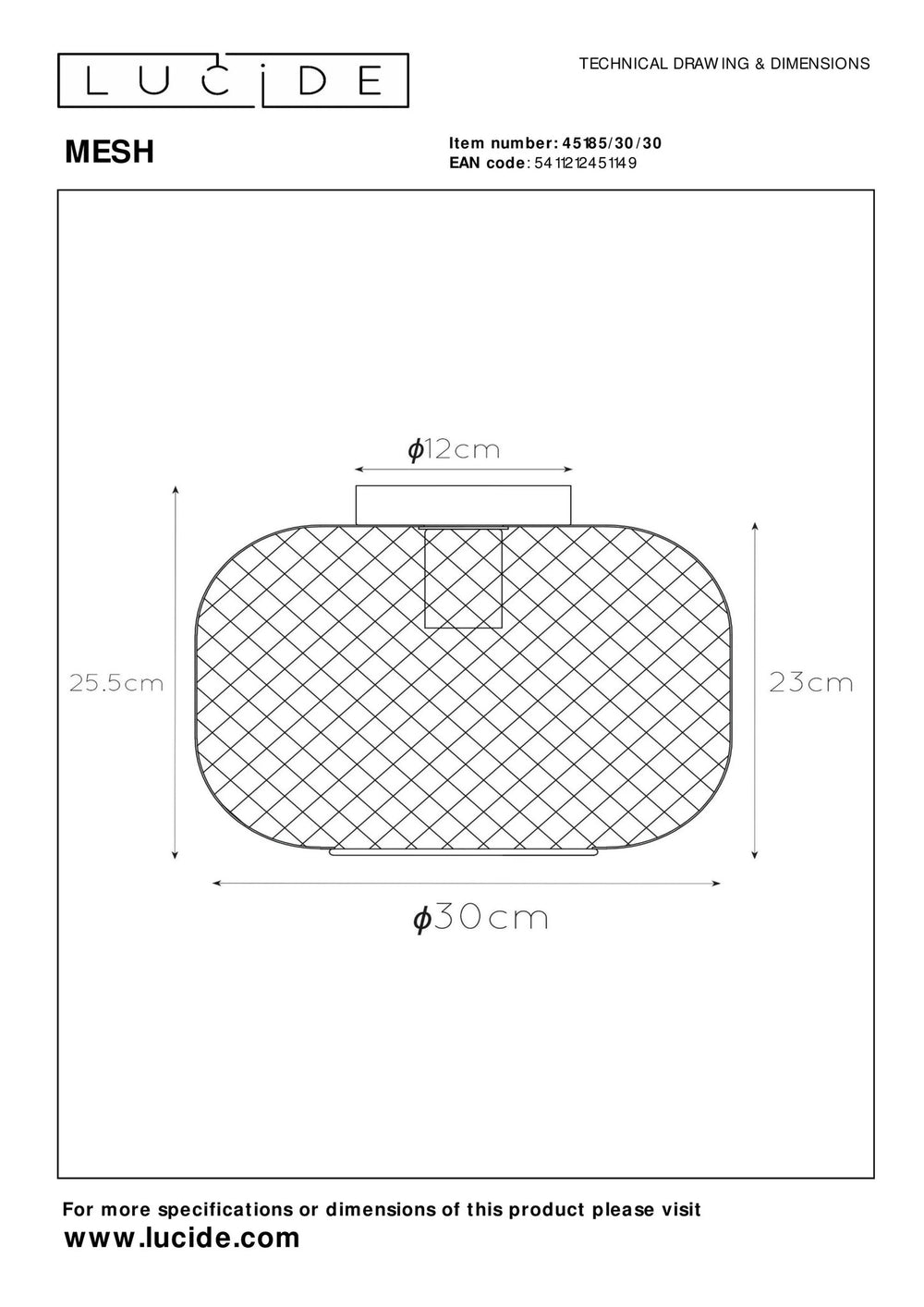 Lucide plafonniere MESH 30cm E27 sockel svart - Ø30cm modern taklampa med hållbar aluminium, IP20, CE-certifierad