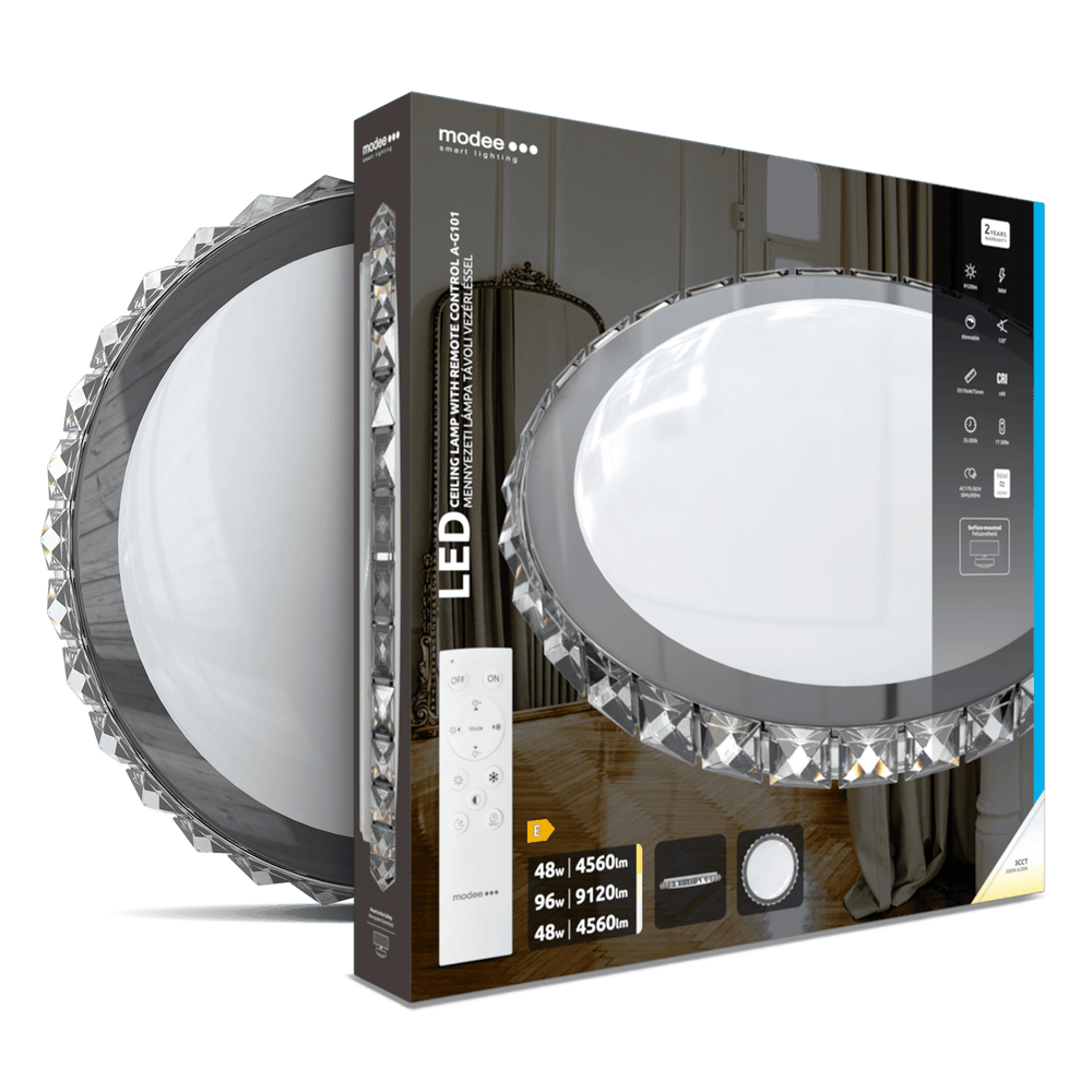 Modee tak LED-lampa 96W 3CCT dimbar 9120 lumen Ø510mm aluminium-plast IP20 frostat glas