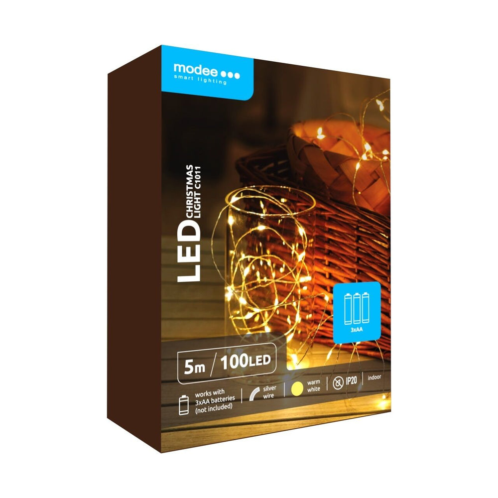 Modee LED julgransslinga 100 LED 5m koppartråd varmvit 3000K batteridriven IP20 inomhus