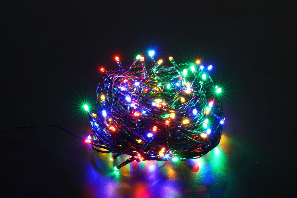 Modee LED Christmas string light 200 multicolor LEDs 20m with adapter plug IP44 green wire 8 modes