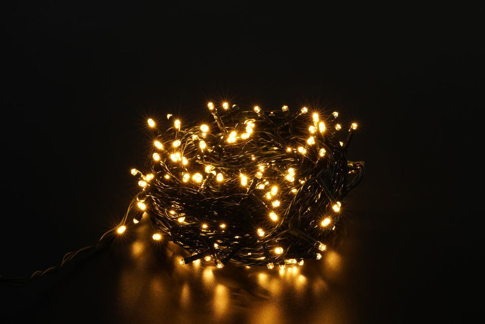 Modee LED Christmas String Light 200LED 20m Warm White with Adapter IP44 Green Wire