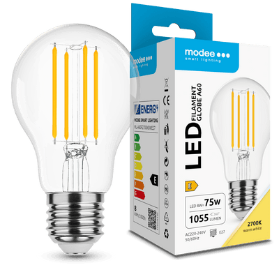 Modee LED Filament A60 Lampa 8W E27 2700K 1055 lumen 360° Icke dimbar Glasklot