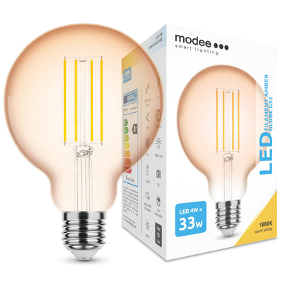 Modee LED Filament Bärnsten Globe G95 4W E27 1800K 360 lumen 320° glödlampa ej dimbar