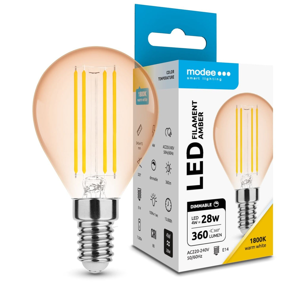 Modee LED Filament Amber Globe Mini G45 4W E14 1800K 300 lumen 320° dimbar lampa
