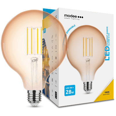 Modee LED Filament Glob G125 4W E27 Bärnsten 1800K 300 lumen 320° Dimbar IP20