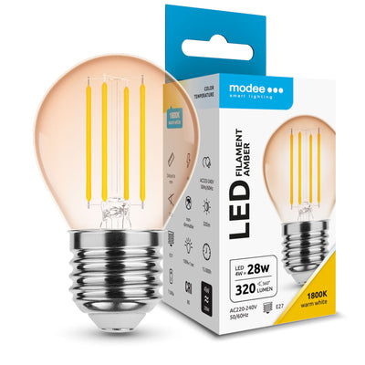 Modee LED Filament Glob Mini G45 4W E27 Bärnsten 1800K 360 lumen 320° IP20