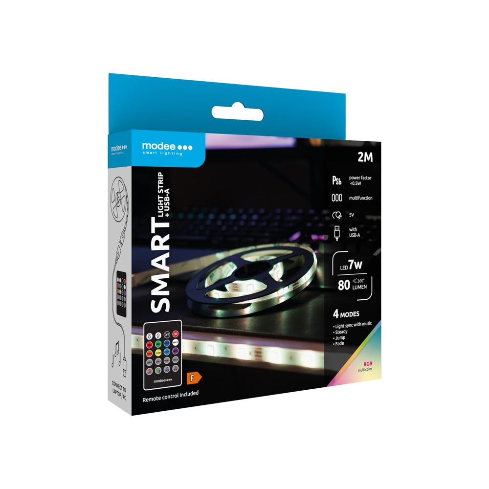 Modee LED Smart Strip 7W IP20 RGB 2M med USB och fjärrkontroll för färgglad accentbelysning