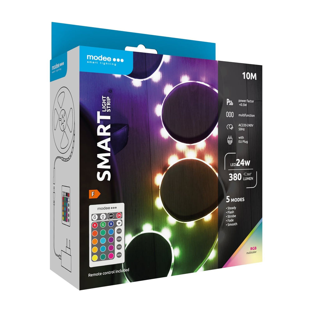 Modee LED Smart Strip Ljusslinga 24W 220-240V IP20 RGB 380 lumen 10M med fjärrkontroll