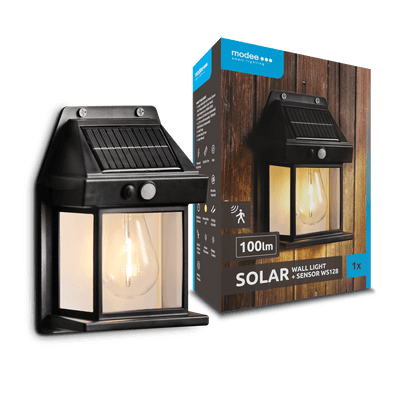 Modee LED Solvägglampa WS128 med sensor, 100 lumen, 2800-3200K, IP44, 6-8h drifttid