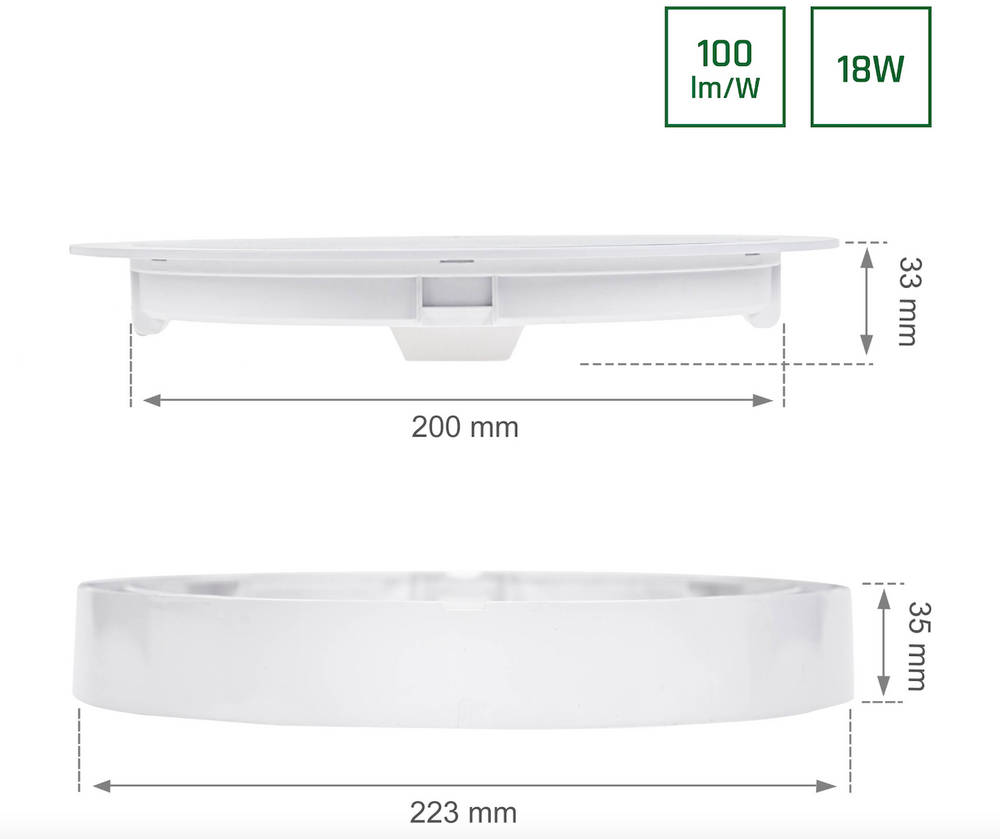 Spectrum LED rund taklampa 18W 1900 lumen 4000K utanpåliggande eller infälld Vit IP20 IK06 230V