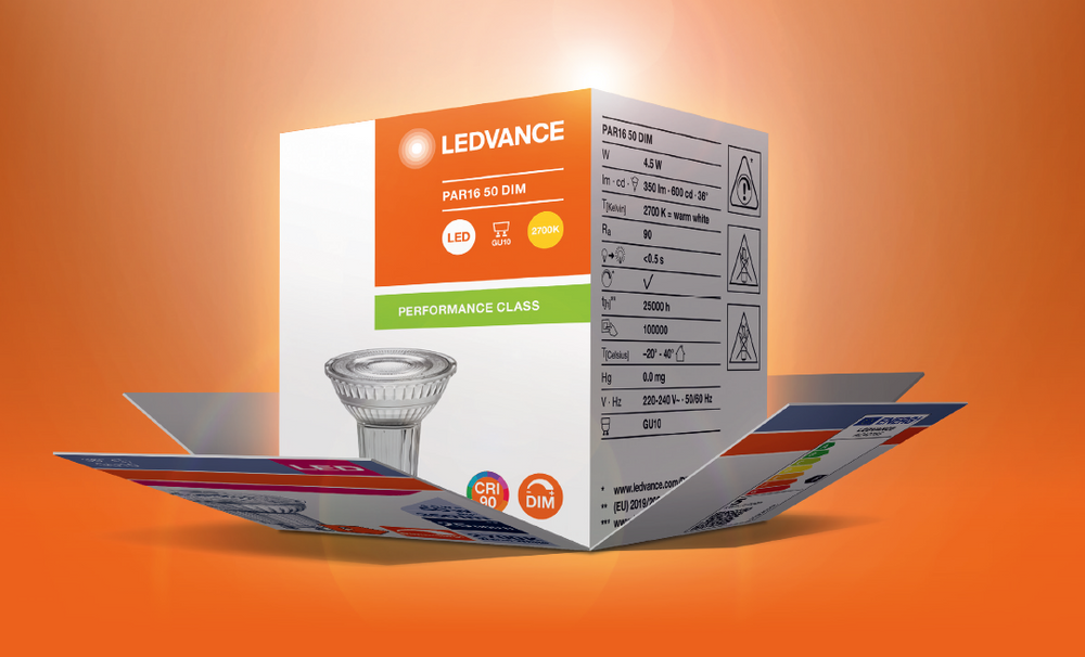 Performance LED Spot Reflektor GU10 PAR16 4.5W 350 lumen 2700K 36D dimbar ersätter 50W