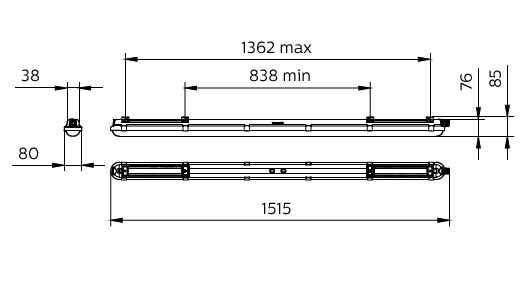 Philips CoreLine WT120C G2 LED vattentät armatur 30W 4000K 3400 lumen IP65 IK08 1515mm Grå