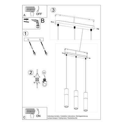 Sollux Lighting Pablo 3 pendellampa svart 3 lampor 900mm höjd LED kompatibel
