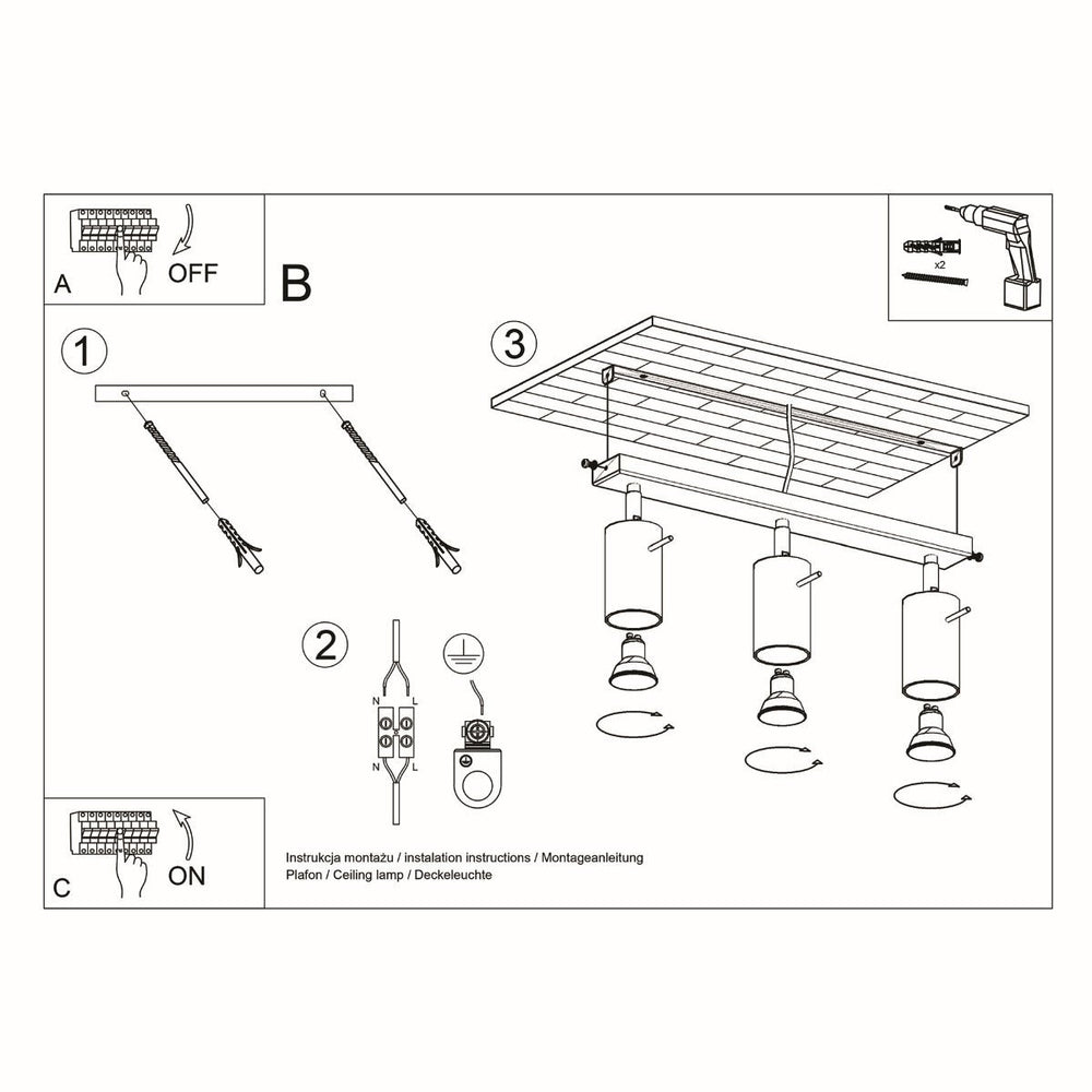 Sollux Lighting LED plafondspot zwart RING 3 x GU10 fitting, IP20, CE RoHS certified, 220-240V
