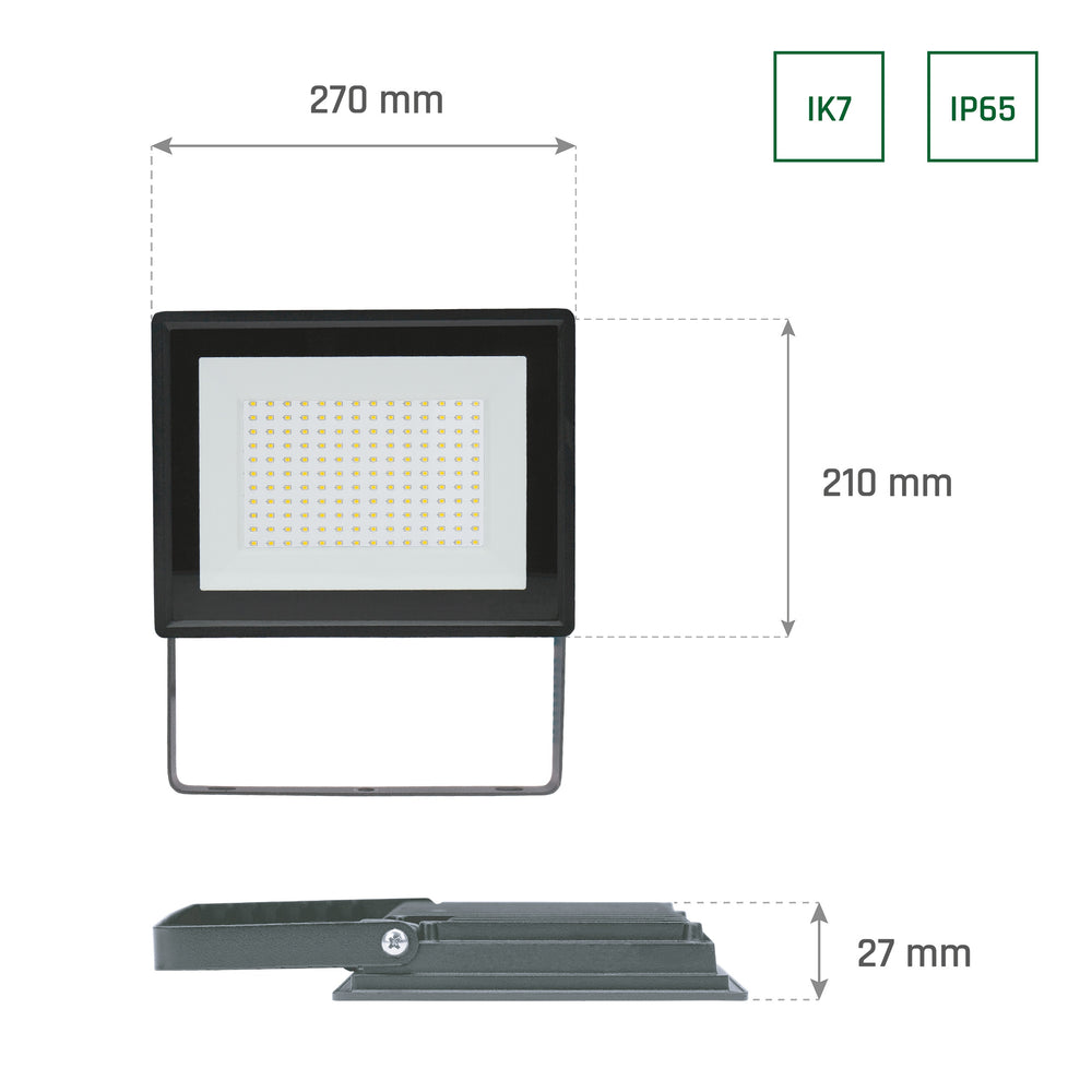 Spectrum LED floodlight 100W 3000K 8600 lumens 230V IP65 IK07 Black outdoor lighting